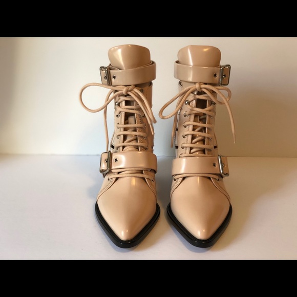 CHLOE RYLEE PINK LEATHER CUTOUT ANKLE BOOTS - Picture 4 of 13